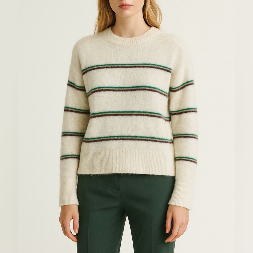Joie Striped Wool Alpaca Blend Crew Neck High-Low Sweater Size Small